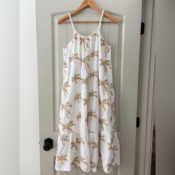 Impressions Boutique Palm Tree Embroidered Cotton Midi Dress Rope Straps Size M - Picture 2 of 14